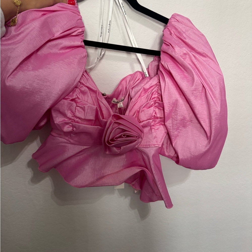For Love And Lemons Pink Puff Sleeve Blouse